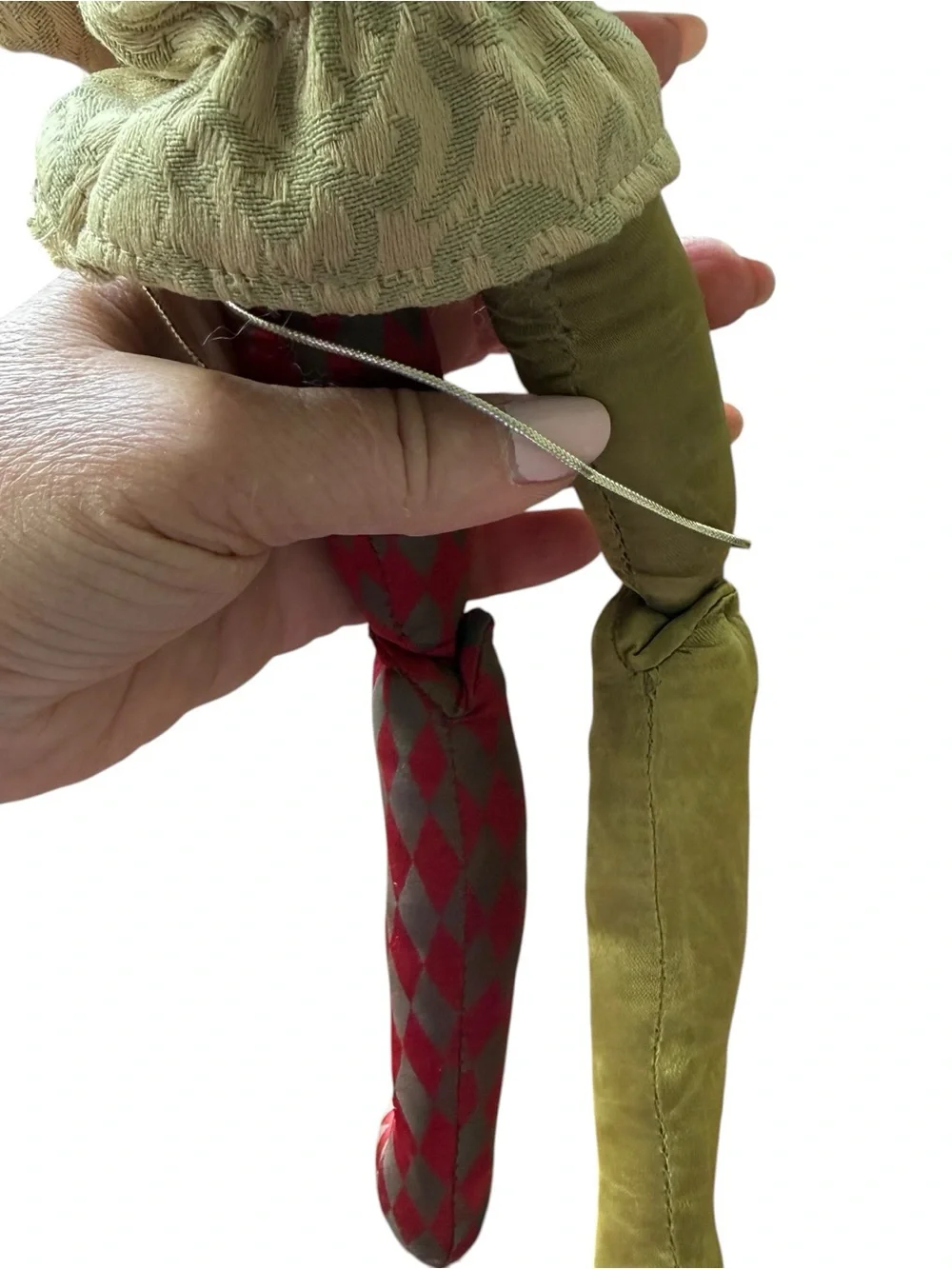 Vintage Mark Roberts Christmas Ornament Jester Marionette Green with Gold Trim